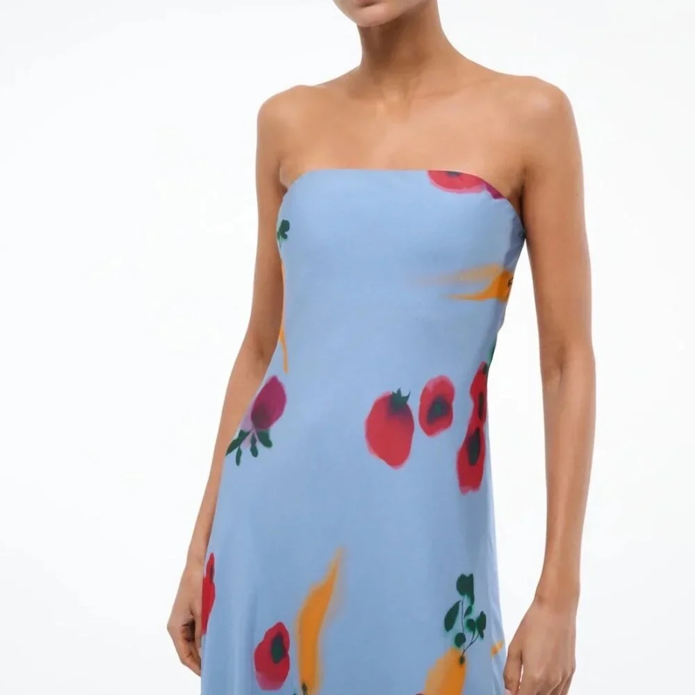 STAUD Cassie Maxi Dress Gown Farmers Market Slate Blue Strapless Cocktail Sz6/8 - Picture 3 of 11